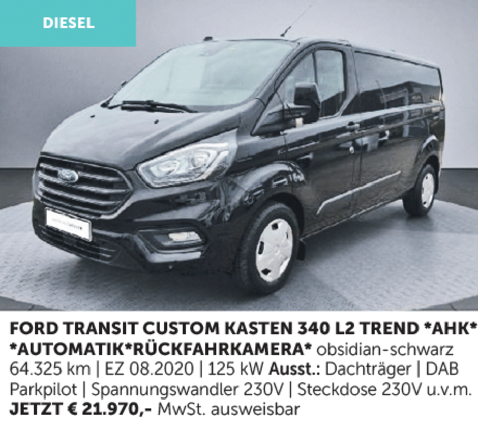 Autohaus Köster | Gebrauchtwagen-Angebot: Ford Transit Customer Kasten 340 L2 Trend  | obsidian-schwarz | aus 2020