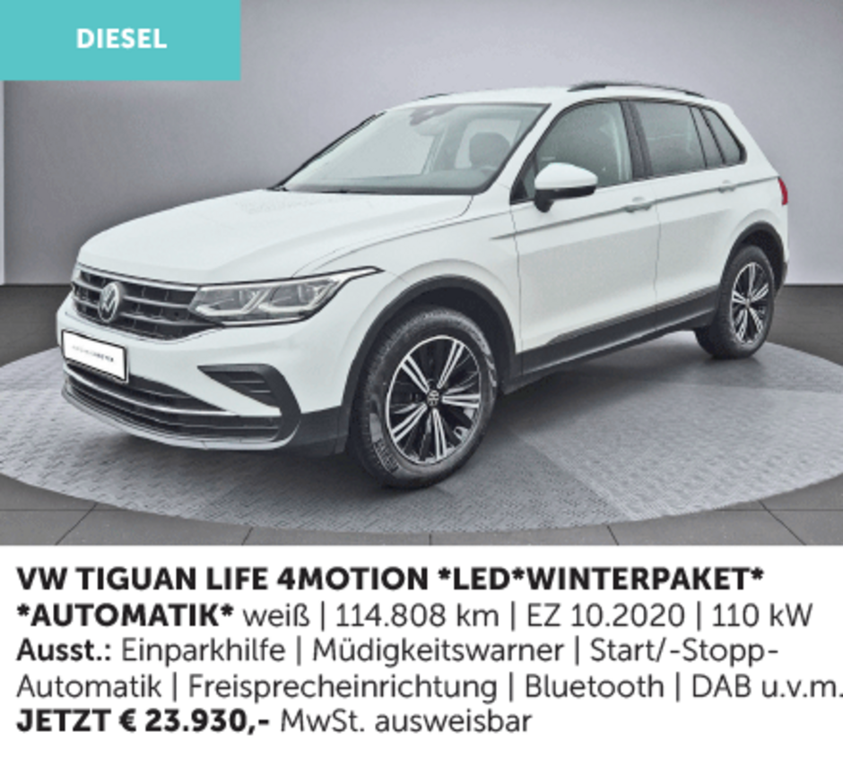 Autohaus Köster | Gebrauchtwagen-Angebot: VW Tiguan Life 4Motion  | weiß | aus 2020