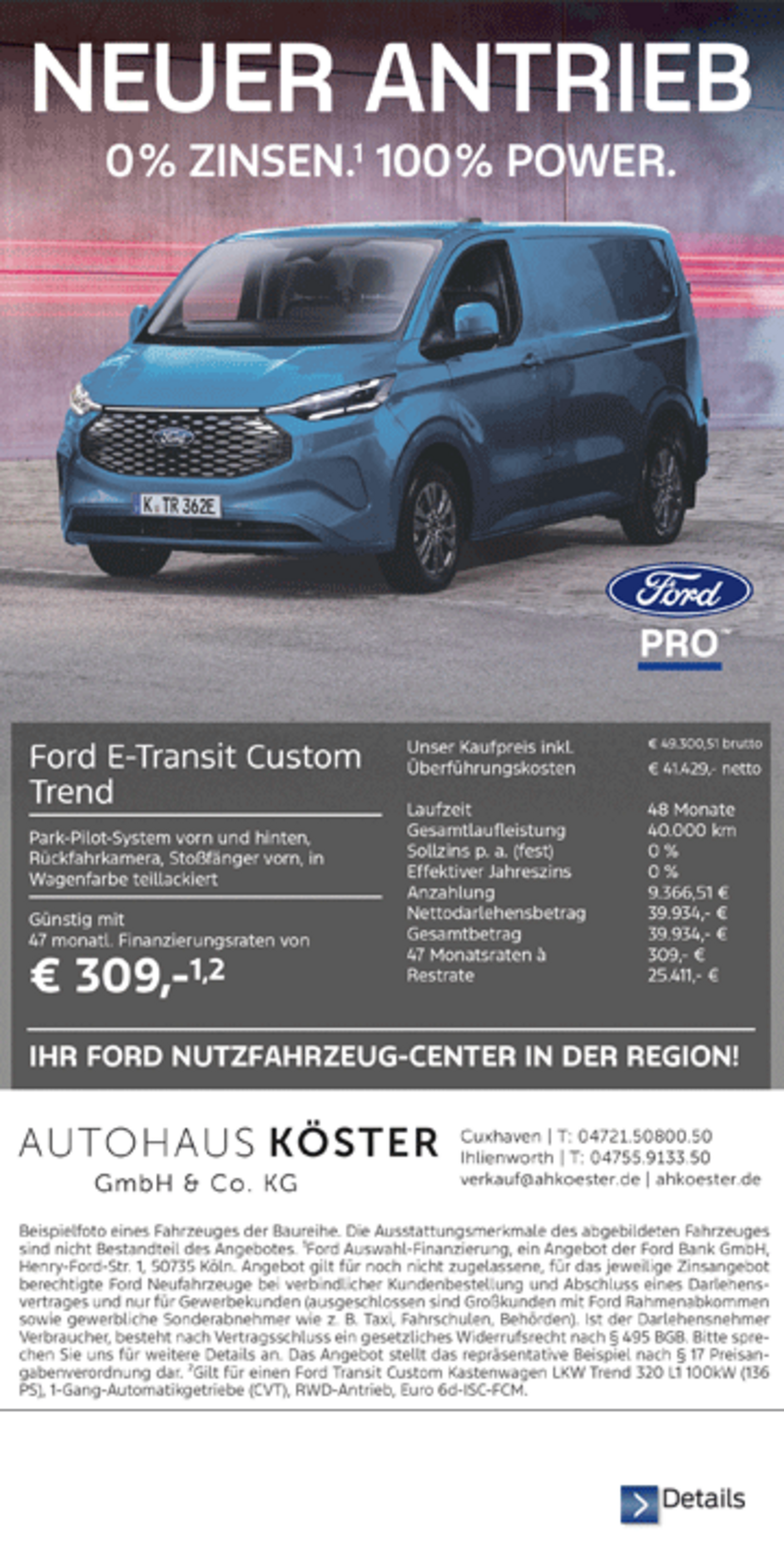 Angebote: Ford E-Transit Custom Trend  | Autohaus Köster