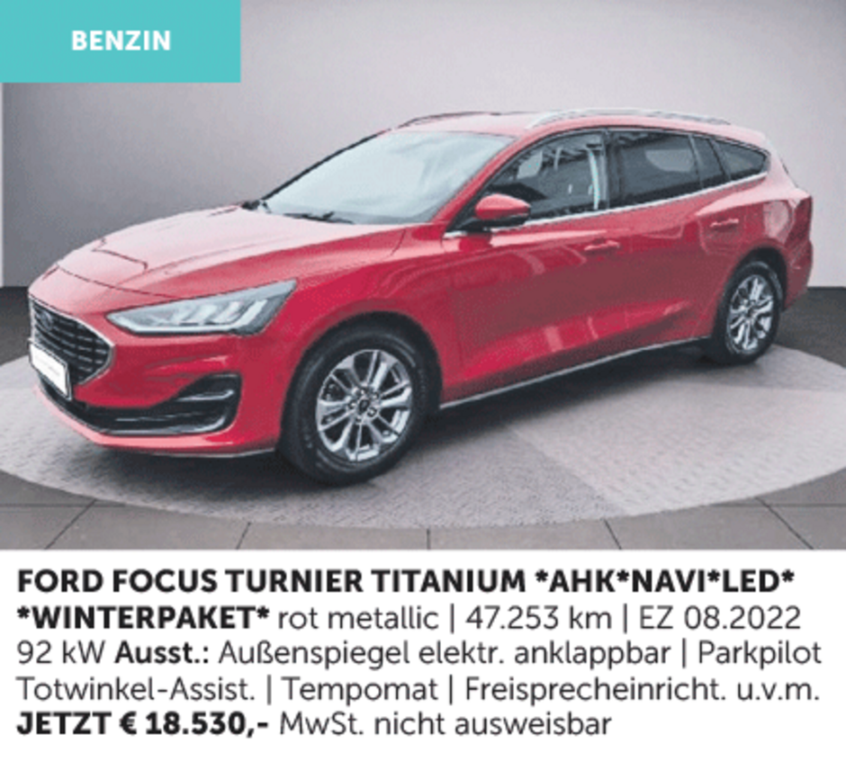 Autohaus Köster | Gebrauchtwagen-Angebot: Ford Focus Turnier Titanium  | rot-metallic | aus 2022