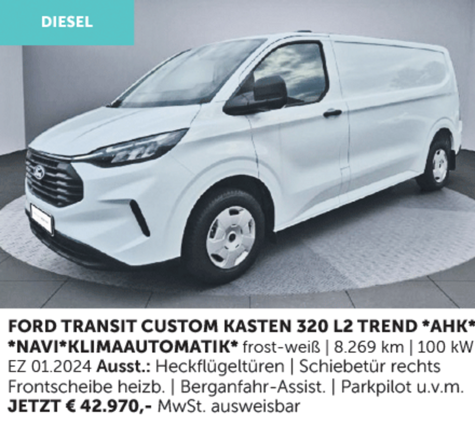 Autohaus Köster | Gebrauchtwagen-Angebot: Ford Transit Customer Kasten 320 L2 Trend  | frost-weiß | aus 2024