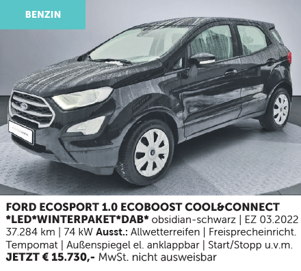Autohaus Köster | Gebrauchtwagen-Angebot: Ford EcoSport 1.0 EcoBoost Cool & Connect | obsidian-schwarz | aus 2022