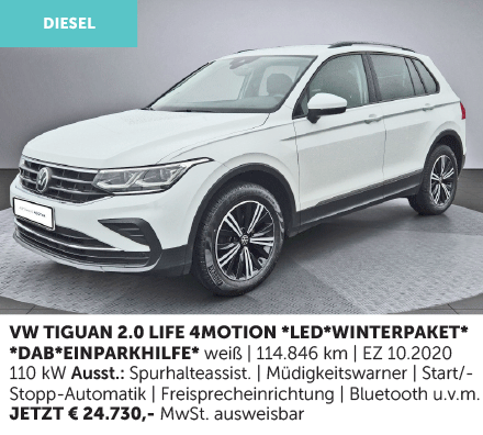 Autohaus Köster | Gebrauchtwagen-Angebot: VW Tiguan 2.0 Diesel Life 4Motion | weiß | aus 2020