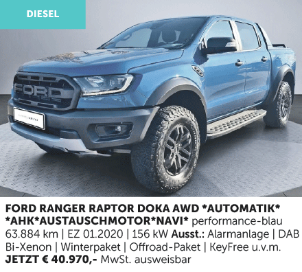 Autohaus Köster | Gebrauchtwagen-Angebot: Ford Ranger Raptor DOKA AWD  | performance-blau | aus 2020