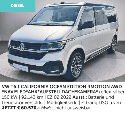 Autohaus Köster | Gebrauchtwagen-Angebot: VW T6.1 California Ocean Edition 4Motion | reflex-silber| aus 2022