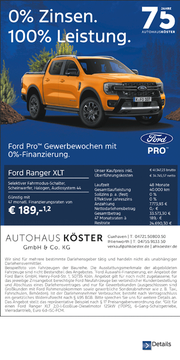 Gewerbewochen-Angebot: Ford Ranger XLT | 0%-Finanzierung